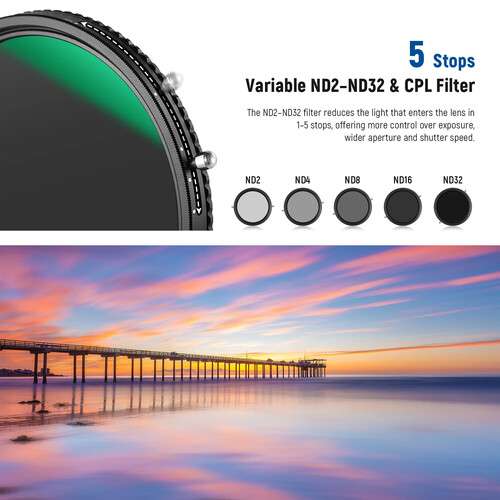Neewer 2-in-1 Variable ND2-ND32 & CPL Filter (37mm -82mm) 偏光連可調減光濾鏡