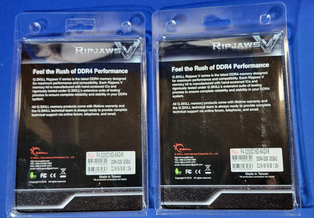 G.Skill Ripjaws V DDR4 3200 64GB Kit (2x32GB) (F4-3200C16D-64GVK