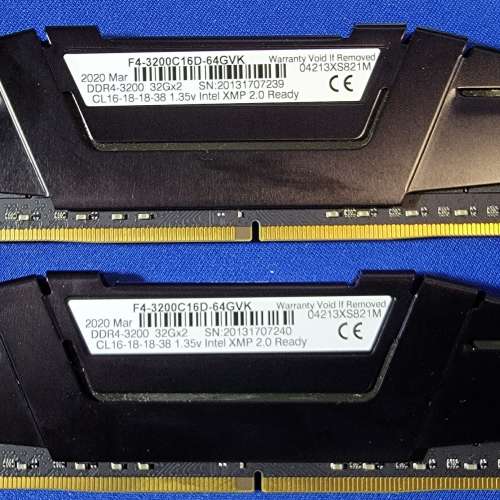 G.Skill Ripjaws V DDR4 3200 64GB Kit (2x32GB) (F4-3200C16D-64GVK) 2套 共128GB