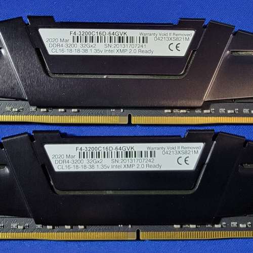 G.Skill Ripjaws V DDR4 3200 64GB Kit (2x32GB) (F4-3200C16D-64GVK) 2套 共128GB