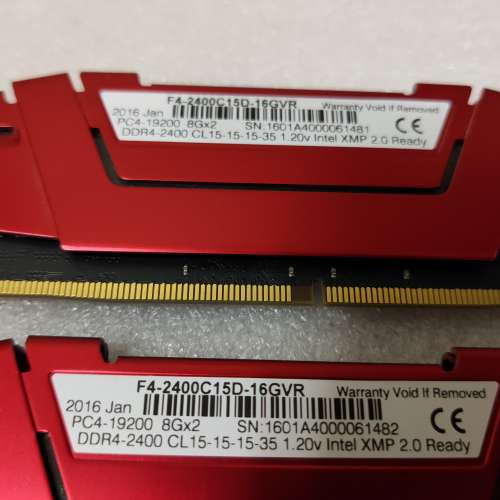 新淨 G.SKILL Ripjaws V DDR4-2400 16GB Kit (8GB x 2) 桌面記憶體 100% WORK