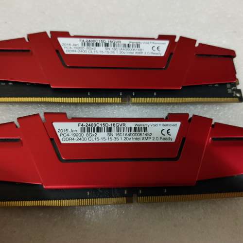 新淨 G.SKILL Ripjaws V DDR4-2400 16GB Kit (8GB x 2) 桌面記憶體 100% WORK