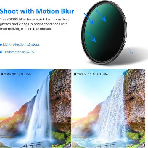 Neewer ND1000 Lens Filter 10-Stop Fixed Neutral Density Filter (37mm-82mm)