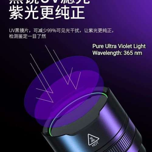 神火純紫外光電筒(大功率12瓦). High Power UV Light Torch. Rechargeable via USB...