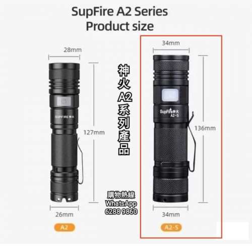 神火SuperFire A2-S 可變焦距強光電筒，15瓦，5200mAh 鋰電池 USB直接充電. Flashl...