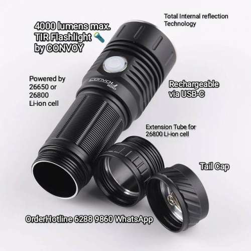 Convoy M26D戰術極強光戰術電筒4000流明。採用全內角反射技術。適合26650或26680鋰...