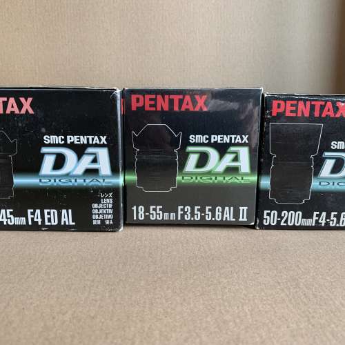 Pentax DA 16-45 zoom ED AL ,DA 18-55 zoom ,DA 50-200 ED Total $1800