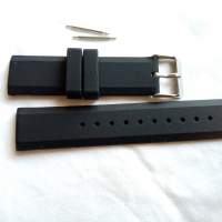 全新 不銹鋼扣光面車軚底紋錶帶 (20mm)黑色連兩支針