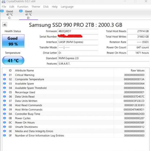 Samsung 990 pro 2TB M.2 2280 NVME SSD (NO Heatsink)