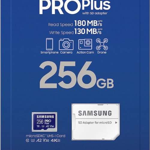 SAMSUNG PRO Plus 256GB microSD Card w/ Adapter, Up to 180 MB/s