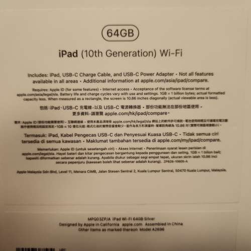 Ipad 10th generation 第十代 64gb wifi 全新未開盒