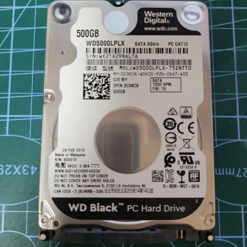 Used WD 500GB 7200轉 2.5吋 SATA6 Hard Disk