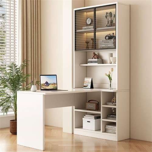 實木書桌書櫃一體