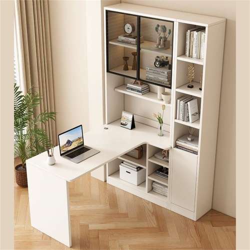 實木書桌書櫃一體