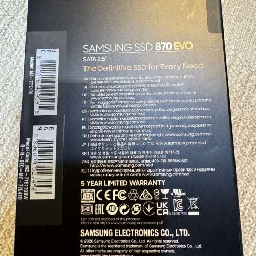 Samsung 870 EVO 2.5" 1TB 全新未開封 私人自讓