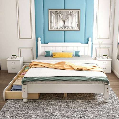 實木床現代簡約1.8米雙人床白色1.5米單人床1米