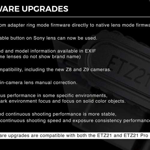 MEGADAP SONY E TO NIKON Z AUTOFOCUS ADAPTER (ETZ21 PRO) 自動對焦接環