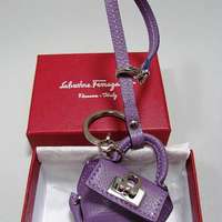 全新Salvatore Ferragamo 罕有紫色羊皮手袋型鎖匙扣兼扣袋繩