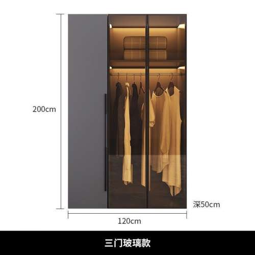 深灰衣櫃 玻璃門 實木材質