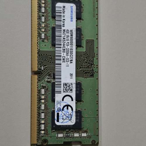 samsung三星DDR4 3200 4GB sodimm ram筆記本記憶體