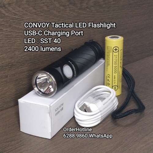 短身戰術手電筒。CONVOY Tactical LED Flashlight Torch. Rechargeable via USB-C....