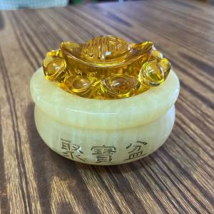 黃玉聚寶盆 配嗇色園琉璃金元寶陣 手工品