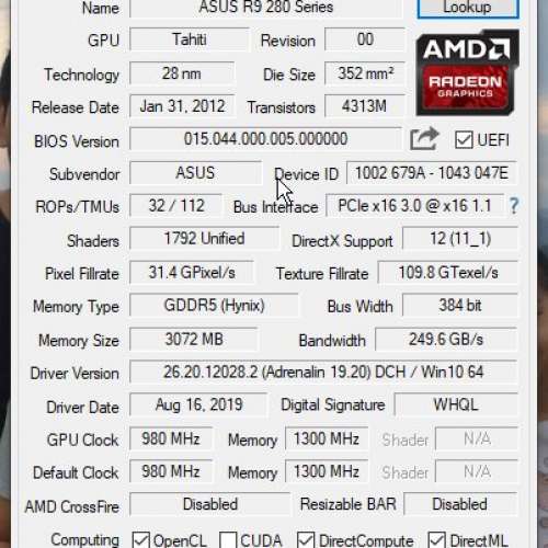 ASUS 華碩 R9 280 DirectCU II TOP DDR5 3GB 384Bit
