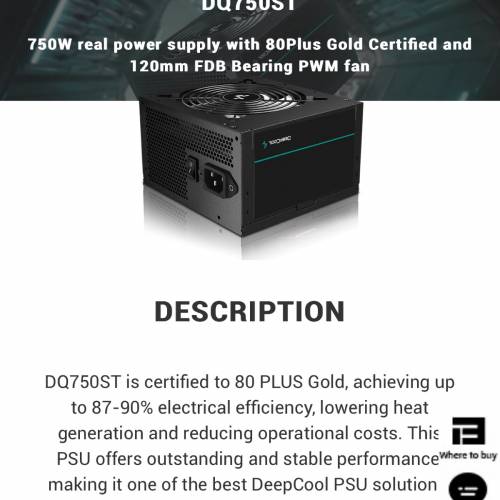 電腦 火牛 DEEP COOL DQ750ST 80plus GOLD