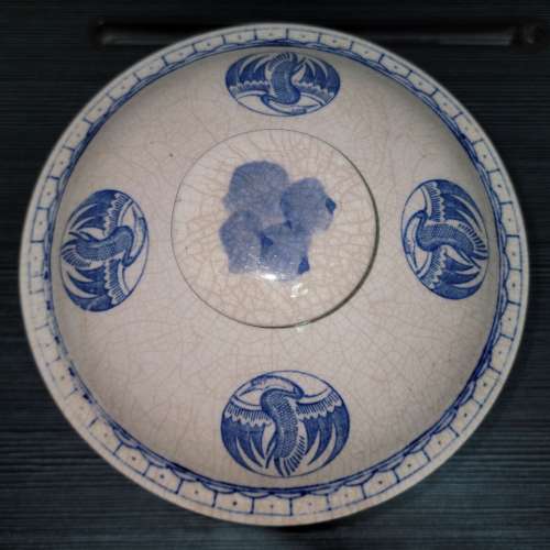 1980 年時代 中國出品 青花團鶴圖案印花 陶瓷 大燉盅 燉鍋 懷舊復古 餐具 Year 198...