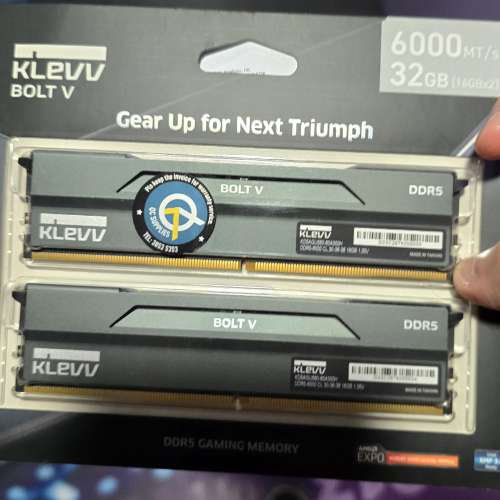 KLEVV Bolt V DDR5 32GB (2x16GB) 6000MHz CL30 A-DIE 1.35V SK Hynix 晶片 XMP 3.0