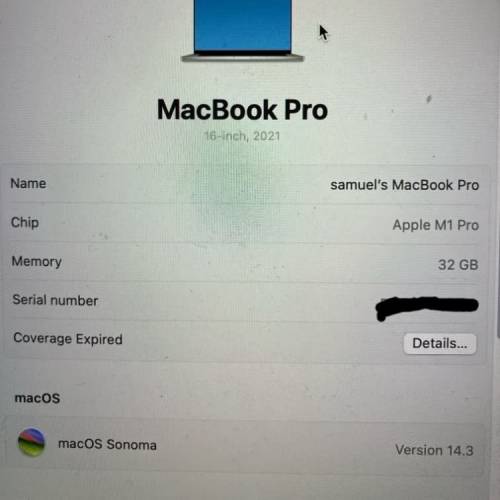 Macbook pro 16 2021 m1 pro 32gb 512gb ssd  99% new