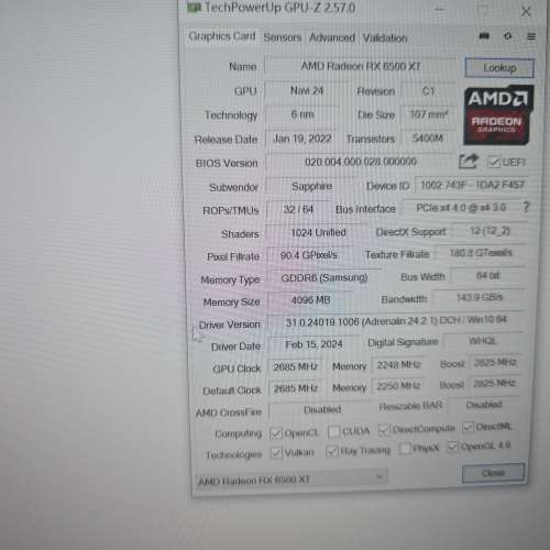 Sapphire RX 6500 XT 4GB 極地板