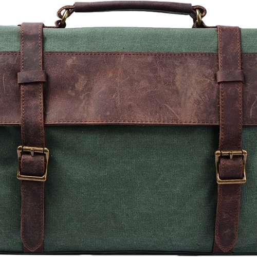 S-ZONE Vintage Canvas Genuine Leather Messenger Traveling Briefcase Shoulder Lap