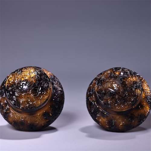 珍藏收老宮廷御用雅玩純手工鏤空雕刻蛐蛐罐一對