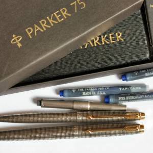 Parker 75 Flat Top Ciselé Sterling Silver Pen Set ~ 派克 75 銀格 墨水筆+原子...