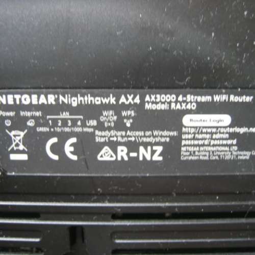 NETGEAR RAX40 - Nighthawk AX4 AX3000 4-Stream WiFi Router (已經更新F/W至最新...