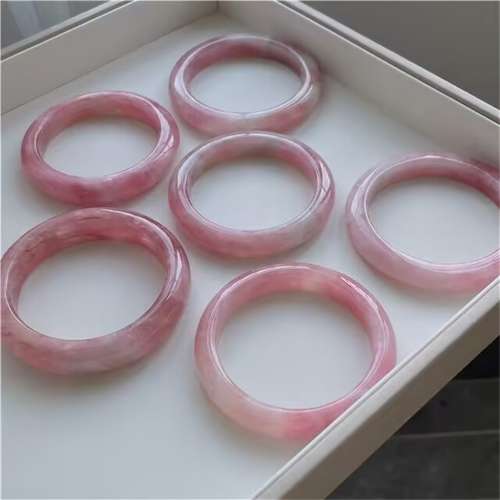 天然粉晶手鐲奶凍莓莓蜜桃烏龍粉玉鐲冰種水晶鐲子