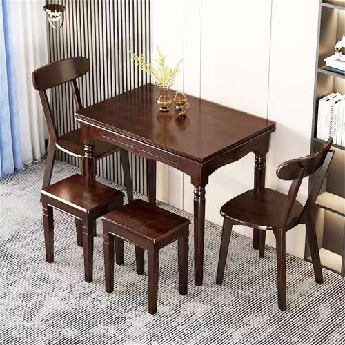 小戶型中式可折疊餐桌椅組合美式實木伸縮餐桌多功能家用台