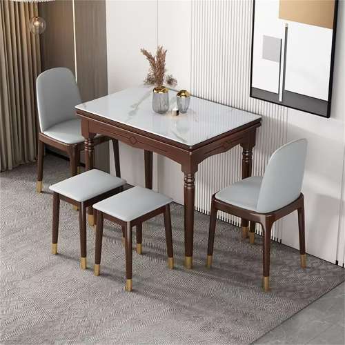 小戶型中式可折疊餐桌椅組合美式實木伸縮餐桌多功能家用台