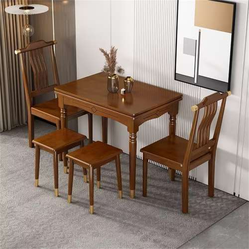 小戶型中式可折疊餐桌椅組合美式實木伸縮餐桌多功能家用台