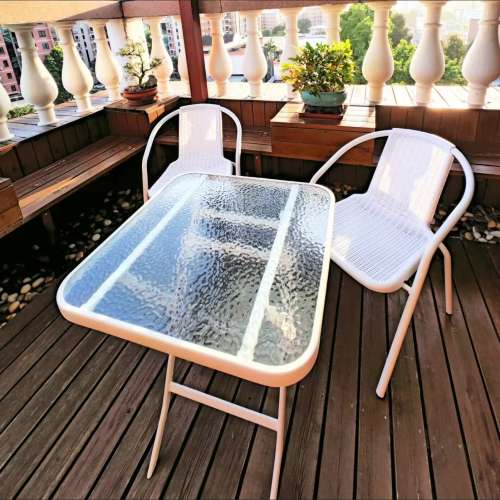 戶外桌椅庭院陽台白色室外休閑露天擺攤防水防曬折疊茶幾