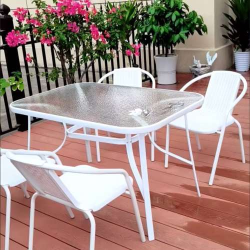 戶外桌椅庭院陽台白色室外休閑露天擺攤防水防曬折疊茶幾