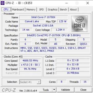 Intel® Core™ i7-10700K 處理器, 淨CPU, 無風扇