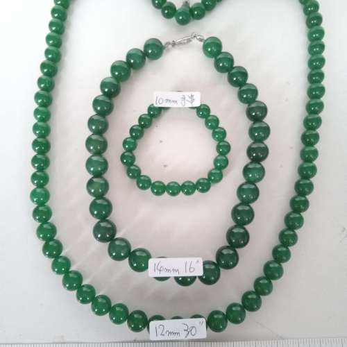 一手三條馬來玉珠串，包括一條12mm手串，一條14mm 16寸，及一條12mm 30寸頸鏈,有色...