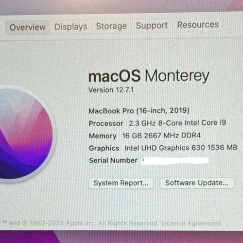 Macbook Pro 16吋 2019 i9 16GB 1TB 95% new
