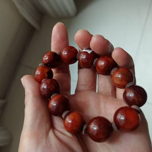 老蜜蠟手串，琥珀，23克，直徑15mm，連証書