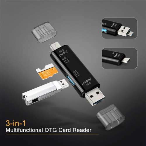 📱  OTG 3 in 1 Multifunctional Card Reader USB-C Micro USB-A NEW 全新 三合一 ...