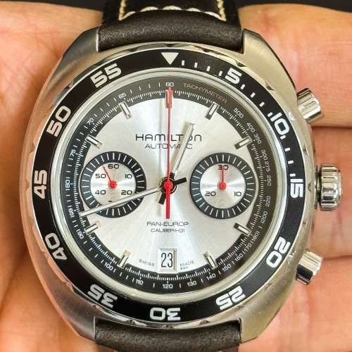 九成新 HAMILTON PAN EUROP 高對比熊貓面 自動機械計時腕錶 附 原裝外盒 錶盒 (跟另...