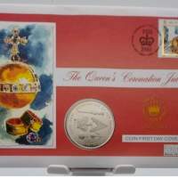 (2003) The Queen's Coronation Jubliee Commemorative coin with Stamp First day Co