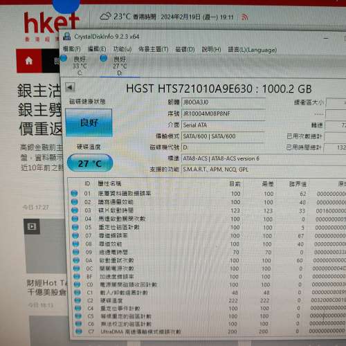 Hitachi Notebook 1TB 2.5-inch 7200rpm Hard Disk (HTS721010A9E630) -100%全正常-